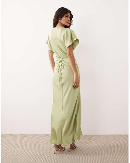 Gina Tricot Green Batwing Plunge Satin Maxi Dress