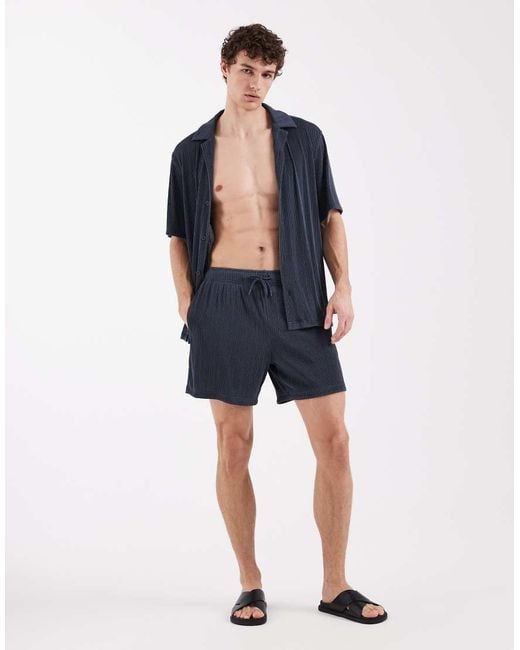 ASOS Blue Co-Ord Plisse Swim Shorts for men