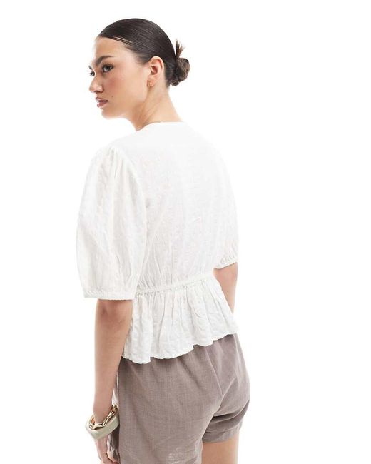 Stradivarius Boho-Blouse Met Pofmouwen in het White