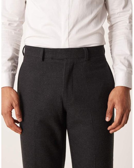 Pantalones De Traje De Corte Recto De Tejido Efecto Lana De ASOS de hombre de color Black