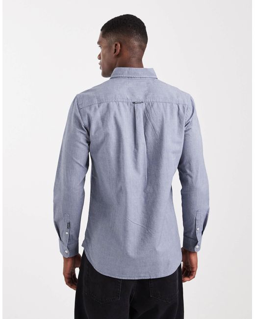 Superdry – classic – langärmliges oxford-hemd aus chambray in Blue für Herren