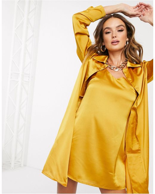 Missguided yellow satin outlet dress