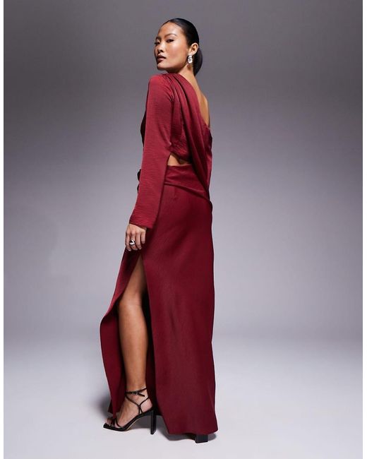 ASOS Red Asos Design Petite Fallen Shoulder Maxi Dress With Cutout Waist