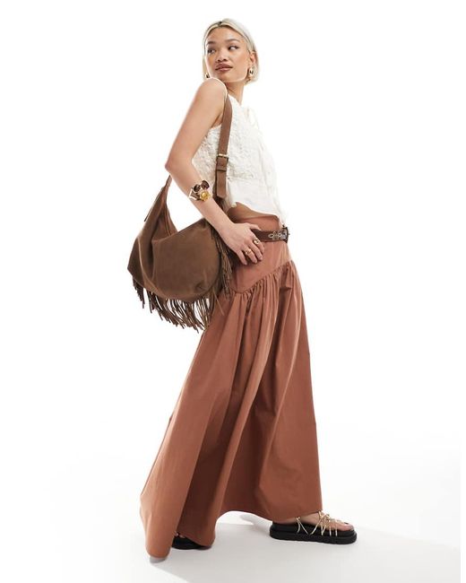 ASOS Brown Drop Waist Maxi Skirt