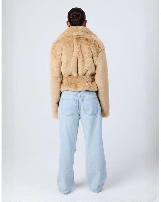 Aria Cove Gray Faux Fur Funnel Neck Belted Jacket