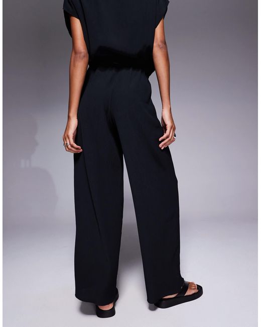 ASOS Blue Tailored Wide Leg Crinkle Textured Trousers Co-Ord