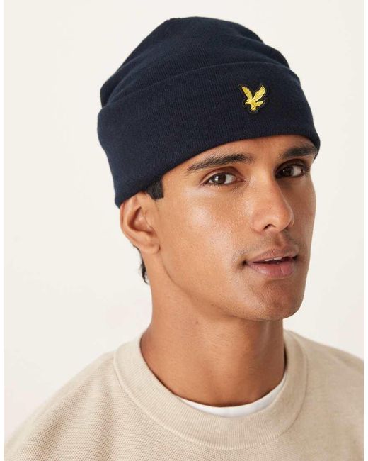 Lyle & Scott Blue Cotton Merino Beanie for men