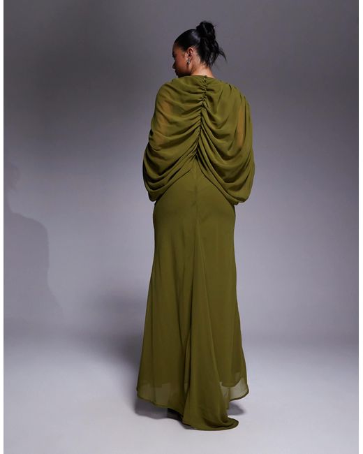 ASOS Green Keyhole Draped Kimono Sleeve Maxi Dress