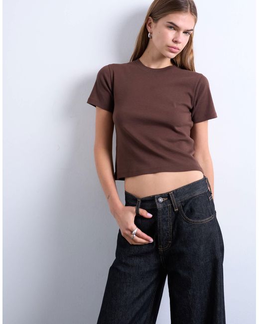 TOPSHOP Brown Shrunken Everyday Tee