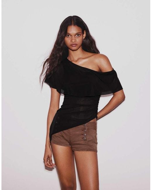 Bershka Black Asymmetric Top With Cape