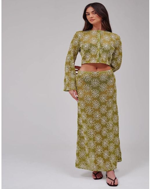 South Beach Green Crochet Floral Sequin Button Front Cardigan