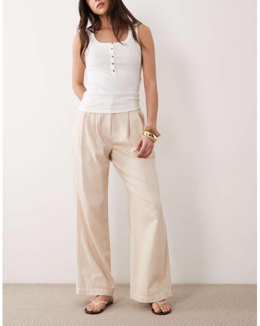 New Look Natural Twill Pleated Wide Leg Pants