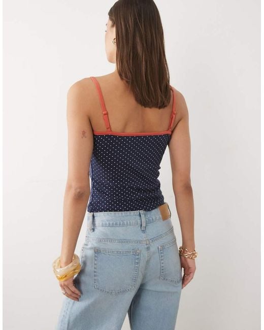 ASOS Blue Contrast Red Binding Polka Dot Tank Top