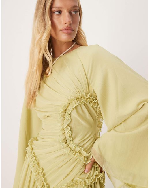 ASOS Crinkle Chiffon Gathered Maxi Dress With Micro Ruffles in Natural |  Lyst