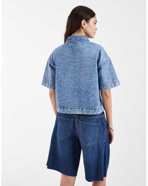 Pieces Blue Boxy Denim Shirt