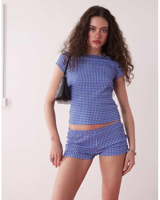 Collusion Blue Textured Gingham Micro Shorts