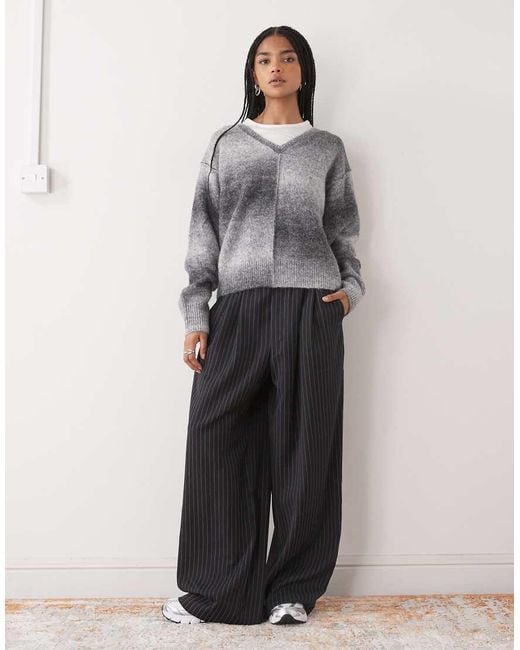 Weekday Gray Space Dye V-neck Sweater