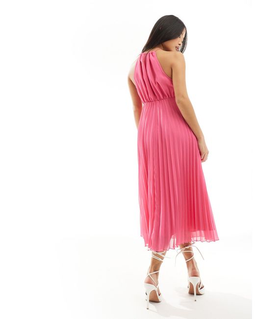 ASOS Pink Asos Design Petite Pleated Chiffon Midi Dress With Halter Neck