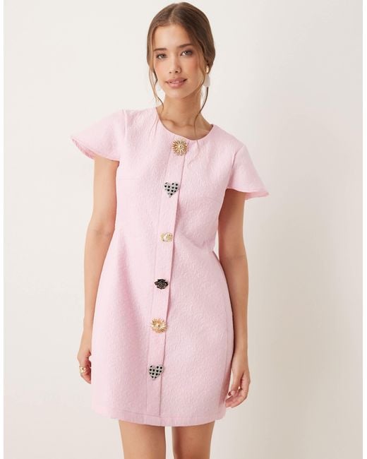 Sister Jane Pink Dream Jewelled Button Jacquard Mini Dress for men