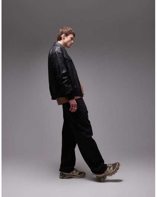 Topman Gray Distressed Faux Leather Oversized Bomber for men