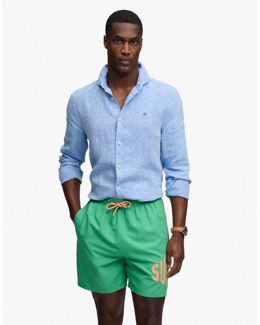 Superdry Green Printed Logo 16-Inch Swim Shorts for men