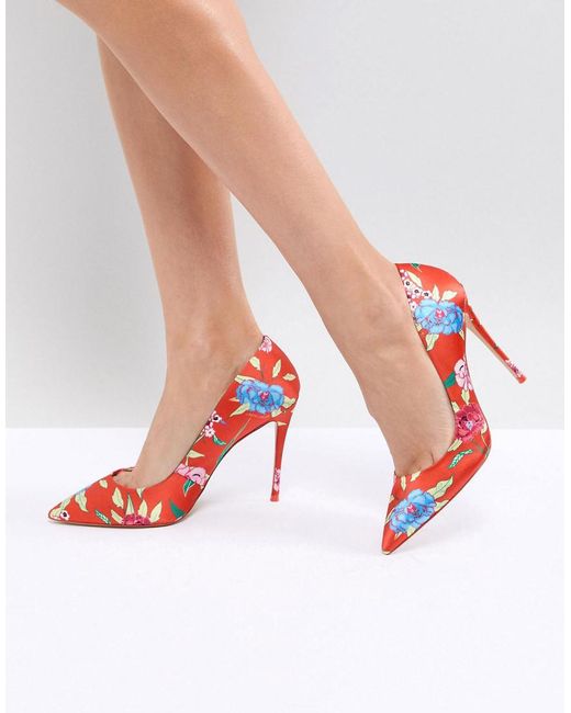 ALDO Orange Heeled Court Shoe In Red Floral Print