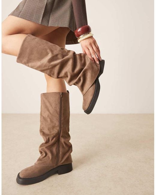 ASOS Natural Caden Chunky Fold Over Flat Knee Boot