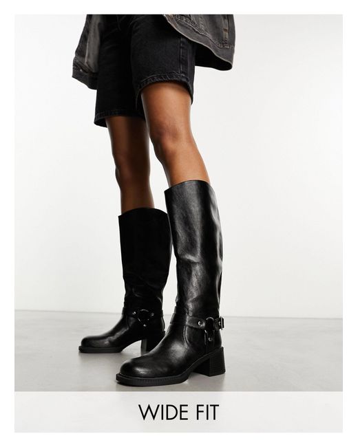 Raid Wide Fit Black Nessa Knee Boot With Hardware