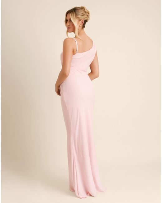 Six Stories Bridesmaid Crepe Asymmetric Cowl Neck Maxi Dress in Pink
