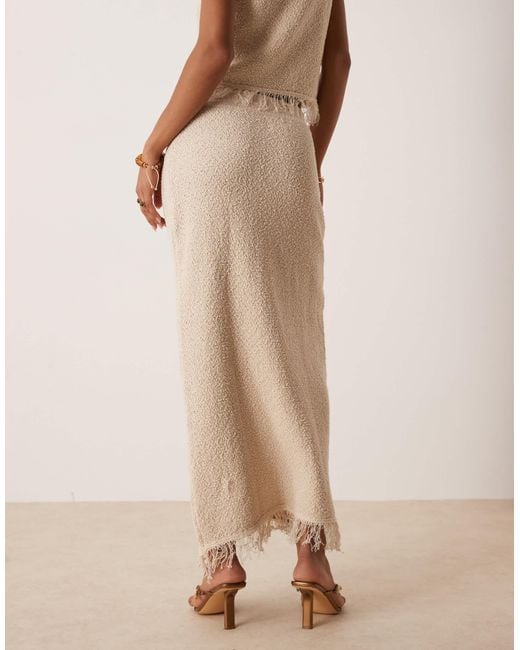 ASOS Natural Premium Textured Maxi Skirt With Fringe Hem Co-ord