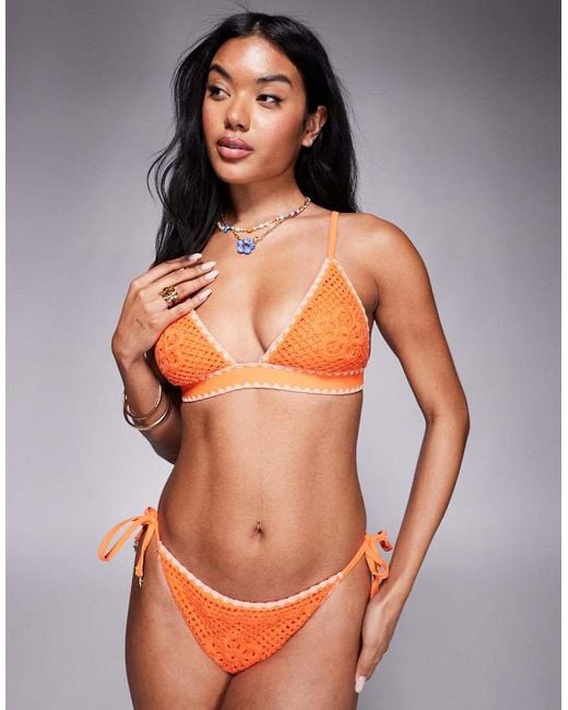 River Island Orange Crochet Triangle Bikini Top