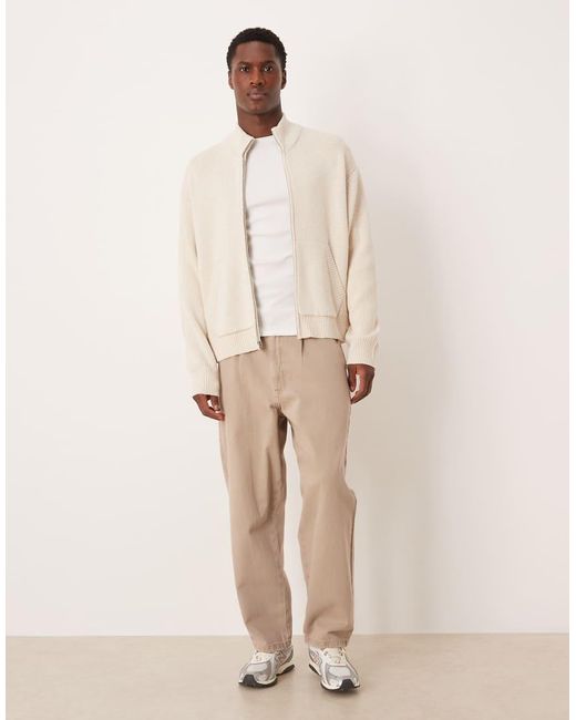 Abercrombie & Fitch Natural Heavyweight High Neck Zip Through Cardigan for men