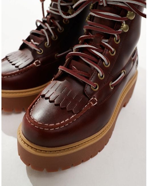 Timberland Red Stone Street Lace Up 7 Eye Elevated Boots