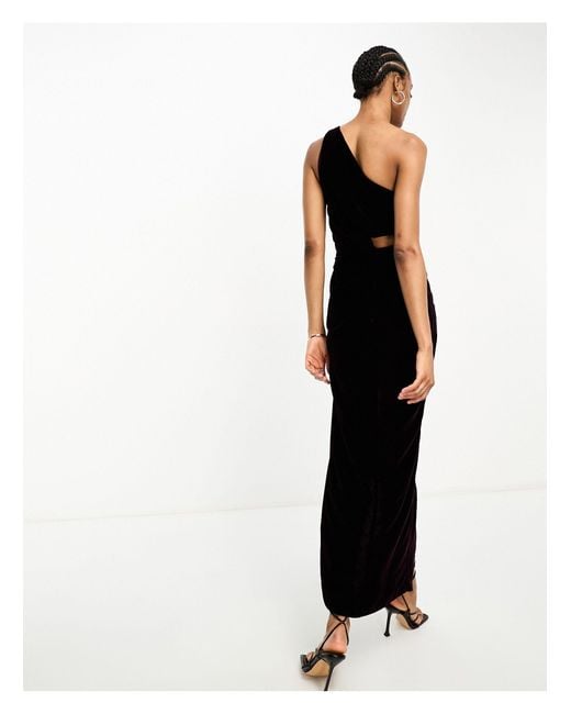 Asos design tall - robe longueur mollet en velours à nœud et découpe ASOS en coloris Black