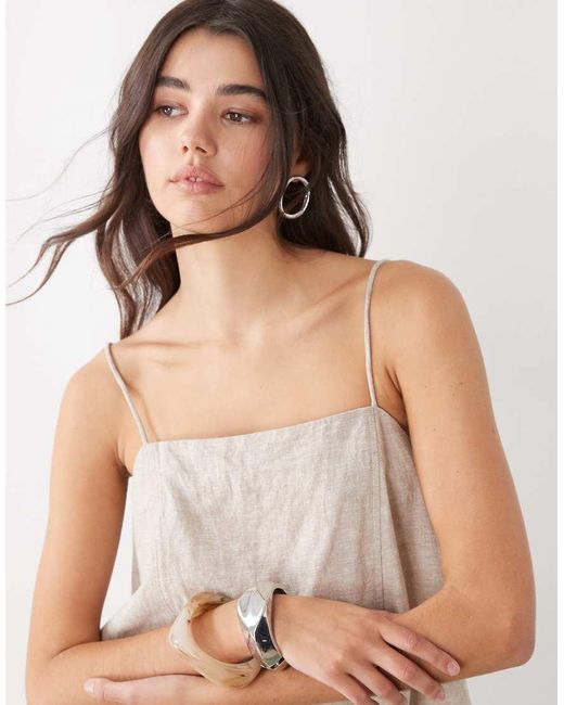 Monki White Linen Blend Cami Mini Dress With Pockets
