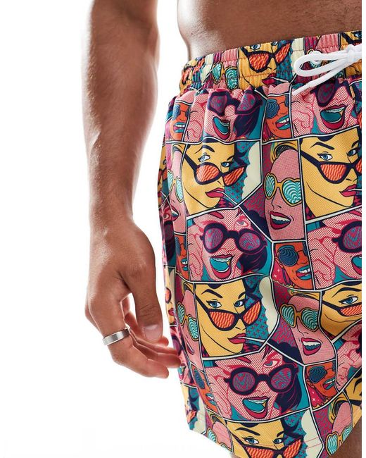 OOSC White Comic Book Candy Swim Shorts for men