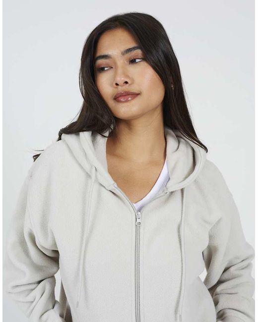 Brave Soul White Zip Through Polar Fleece Hoodie