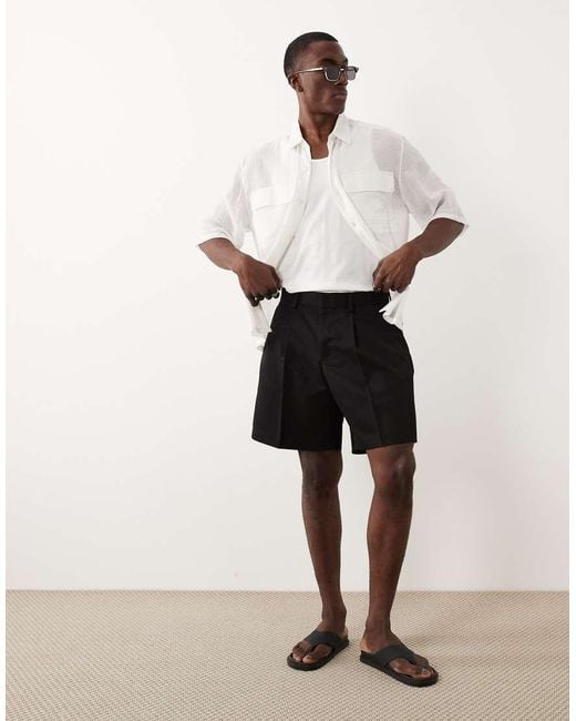ASOS Natural Smart Pleated Wide Shorts for men