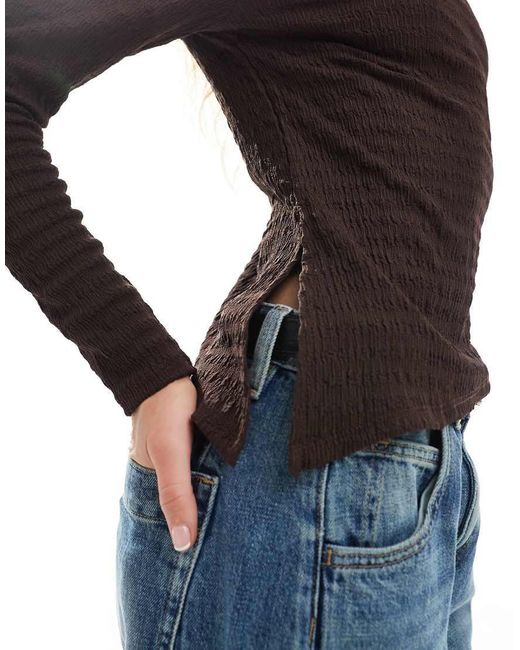 Brave Soul Blue Textured Long Sleeve Boat Neck Top