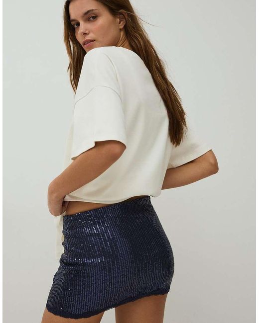 Bershka Gray Lace Sequin Mini Skirt