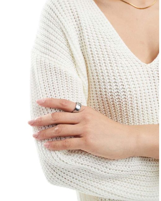 Glamorous White V-Neck Knit Midi Dress