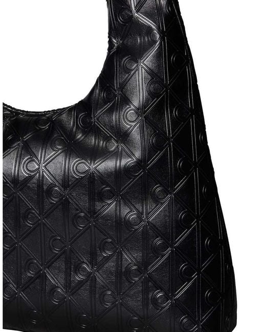 Calvin Klein Black Logo Embossed Large Shoulder Handbag