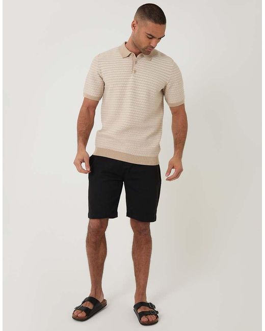 Threadbare Natural Textured Stripe Short Sleeve Knitted Polo for men