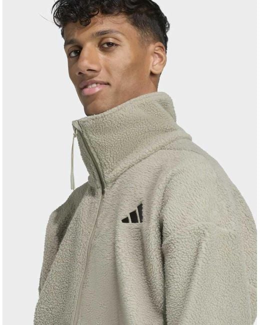 Adidas Originals Gray City Tech High Pile Fleece Full-Zip Jacket for men