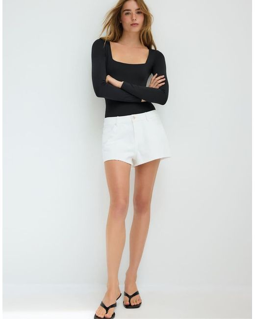 Stradivarius Black Polyamide Bodysuit With Square Neckline