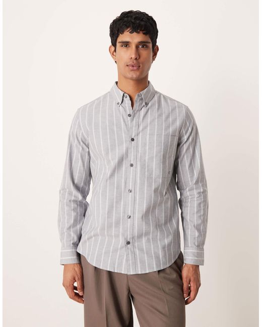 Calvin Klein Men's Gray Pinstripe Oxford Shirt Calvin Klein Men's Gray Pinstripe Oxford Shirt