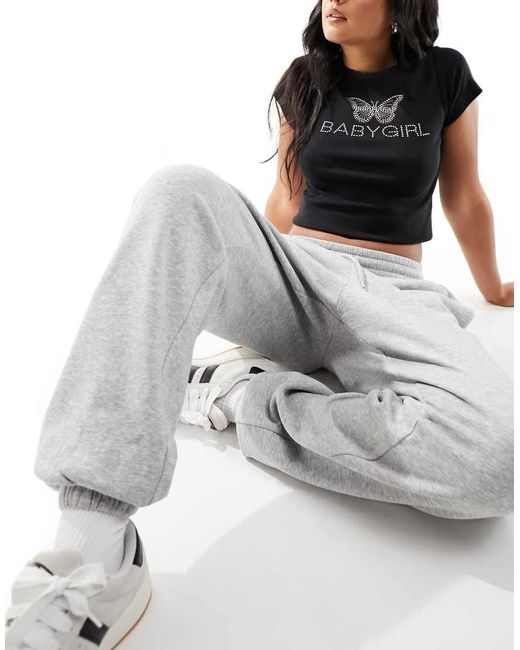 Monki White joggers With Cuffed Hem