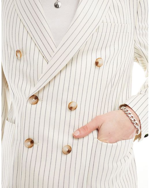 Giacca da abito doppiopetto color crema con motivo gessato di Twisted Tailor in White da Uomo