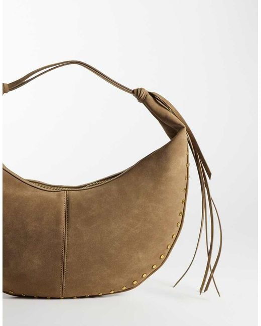Gina Tricot Metallic Slouchy Faux Suede Shoulder Bag With Gold Stud Detail