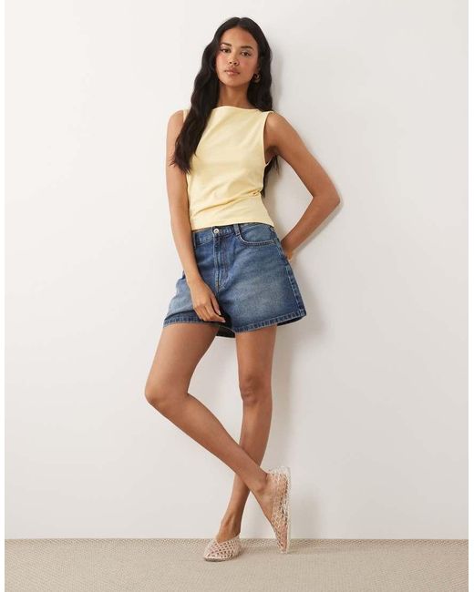 ASOS Blue Cotton Tank Top With Asymmetric Hem